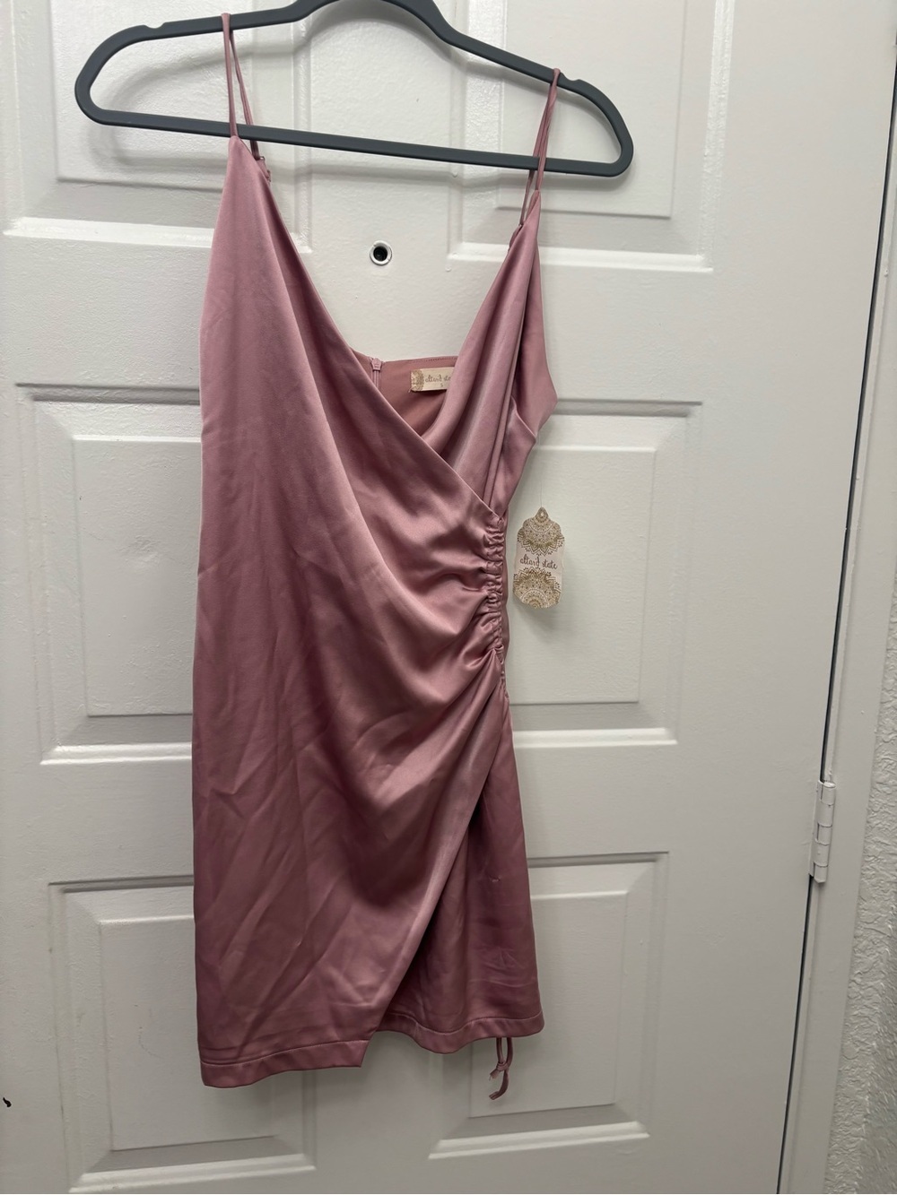 Altar'd State Mauve Pink Satin Ruched Slip Dress